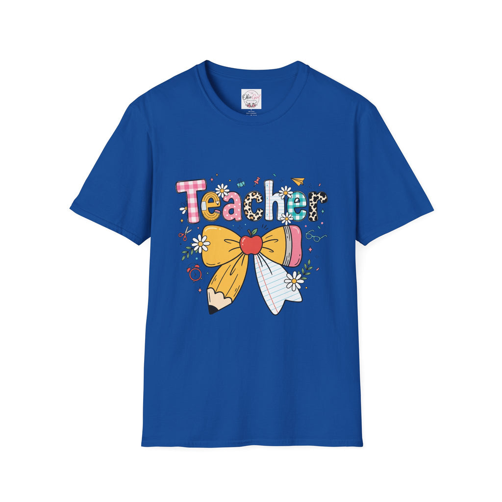 Teacher Cute Bow Graphic T-Shirt — Colorful School Appreciation Tee