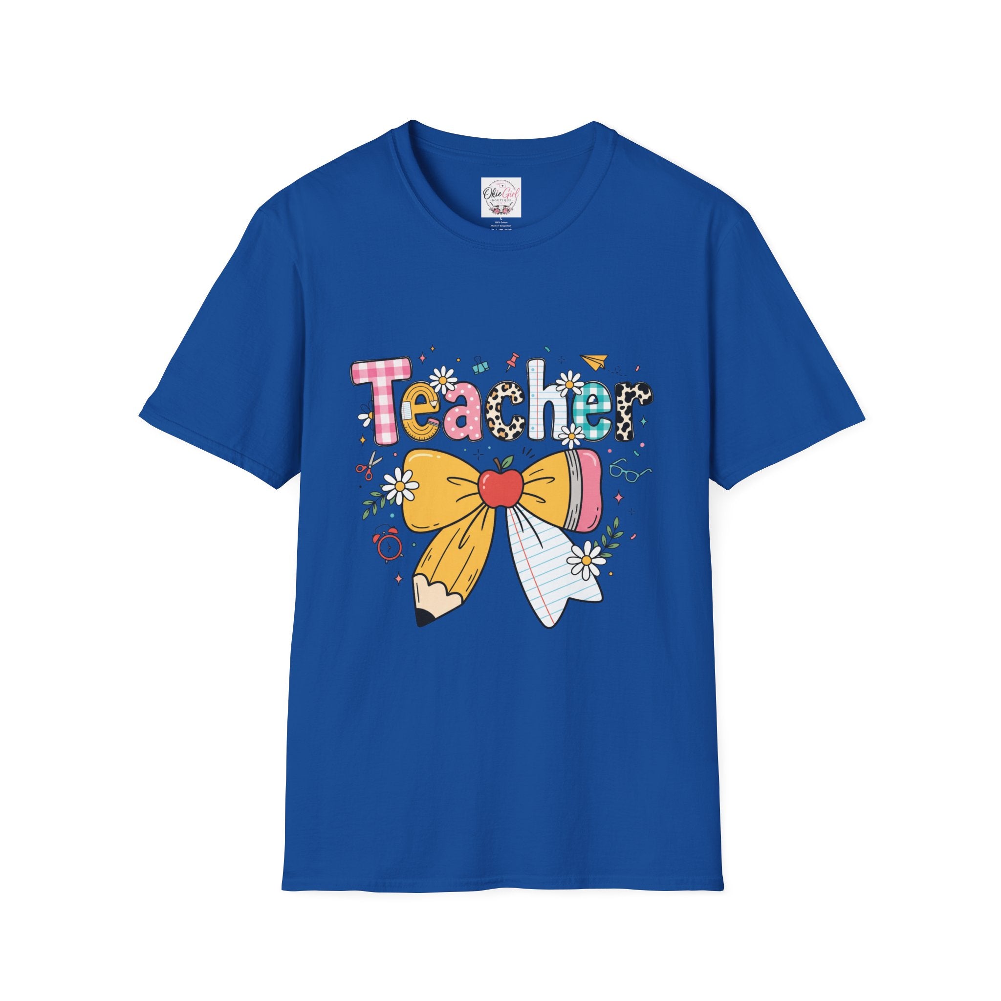 Teacher Cute Bow Graphic T-Shirt — Colorful School Appreciation Tee