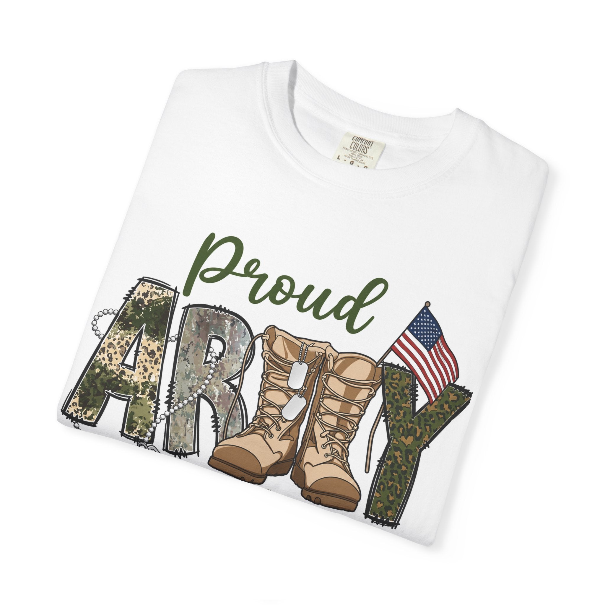 Proud Army Mom T-Shirt | Military Mom Graphic Tee, Flag & Boots Design