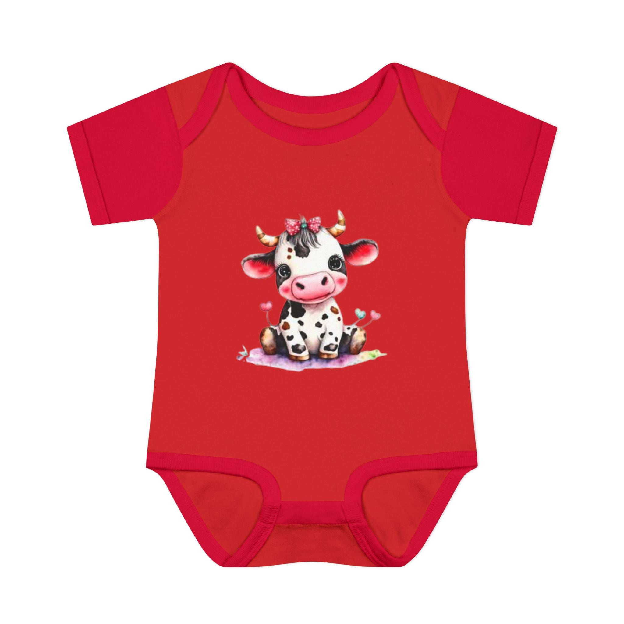 Cute Cow Infant Bodysuit — Adorable Baby Cow Onesie with Pink Bow
