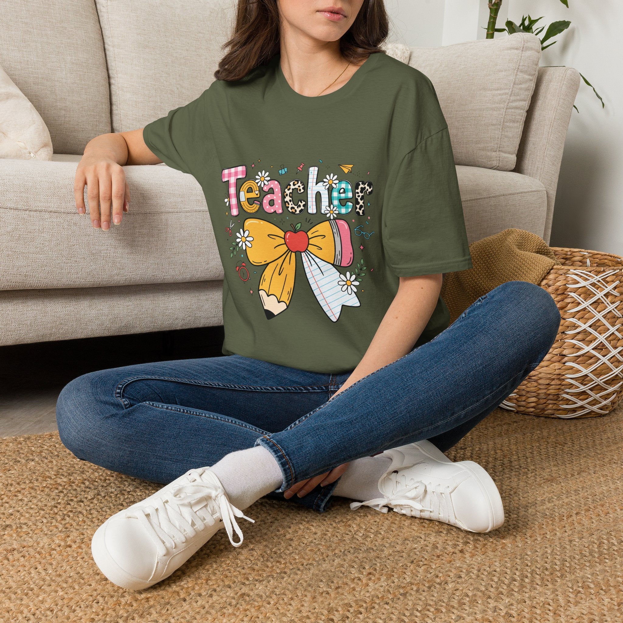 Teacher Cute Bow Graphic T-Shirt — Colorful School Appreciation Tee