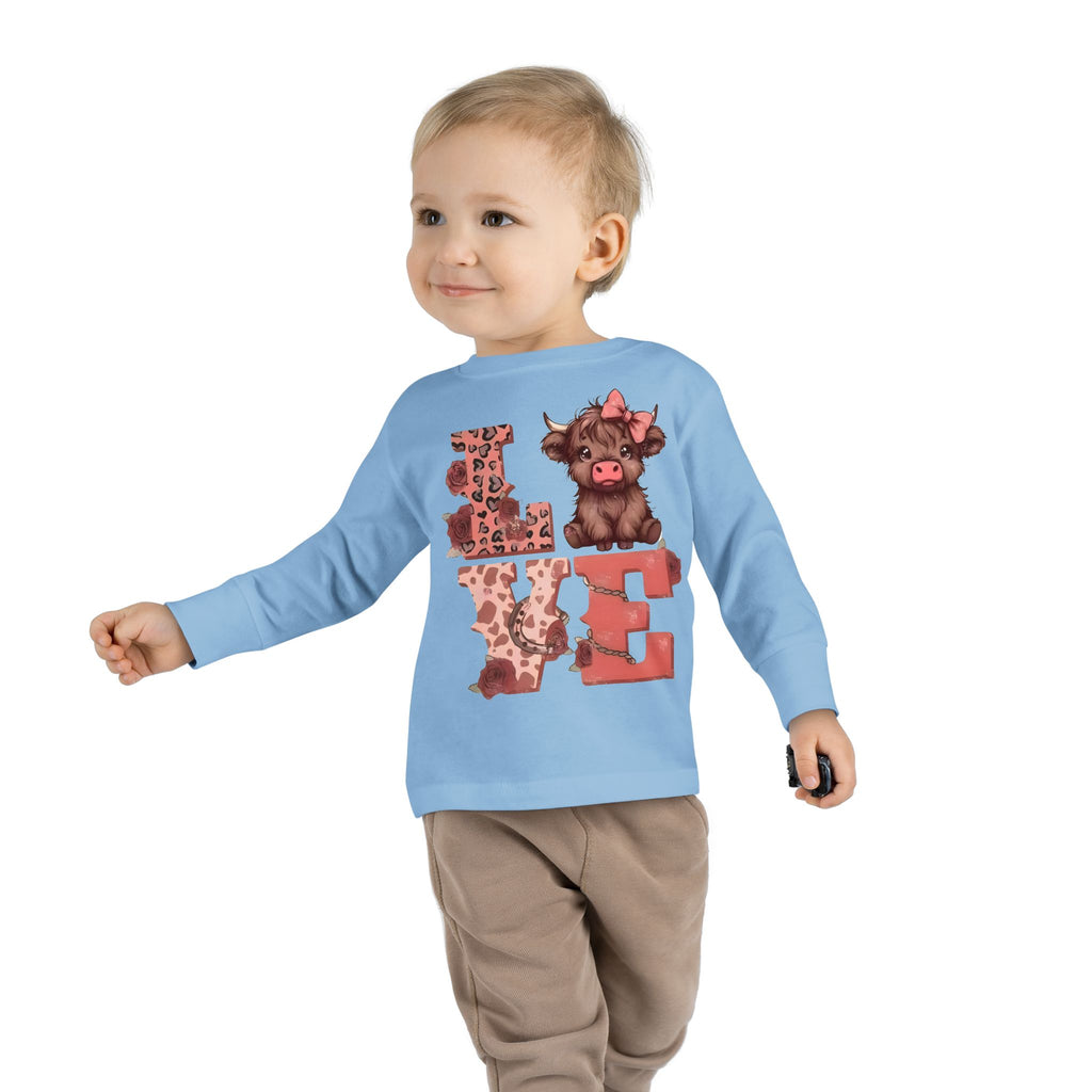Love Cow Toddler Long Sleeve Tee — Cute Farm Animal Heart Design