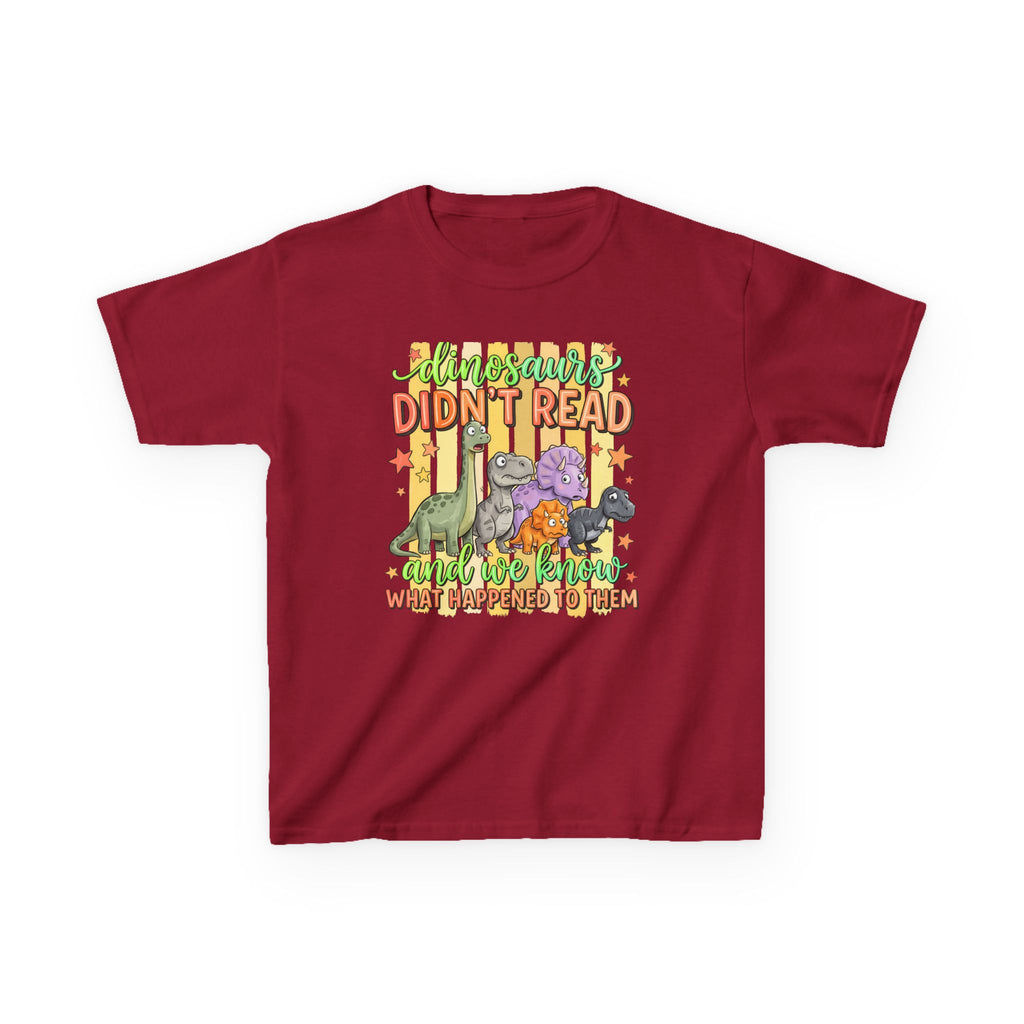 Kids Tee — “Dinosaurs Didn’t Read” Cute Dino Graphic Shirt (Back-to-School, Reading Gift)