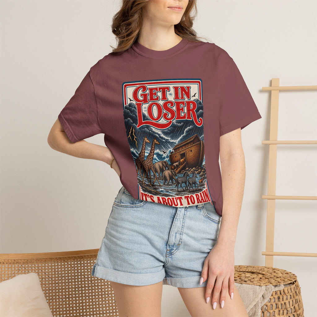 Get In Loser Noah's Ark Graphic T-Shirt — "It's About to Rain" Vintage Rescue Tee