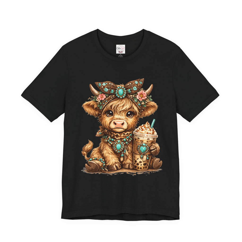 Highland Cow Tee with Bubble Tea