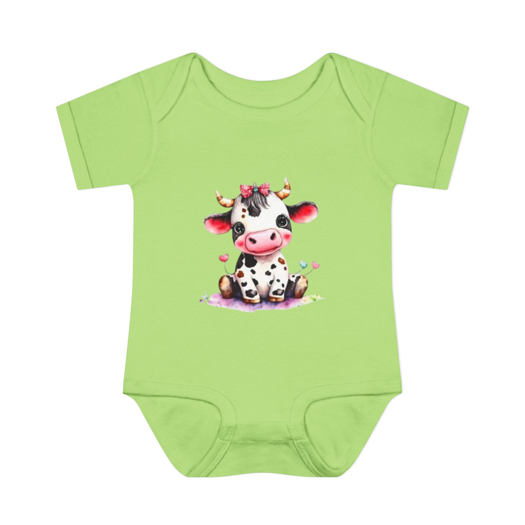 Cute Cow Infant Bodysuit — Adorable Baby Cow Onesie with Pink Bow