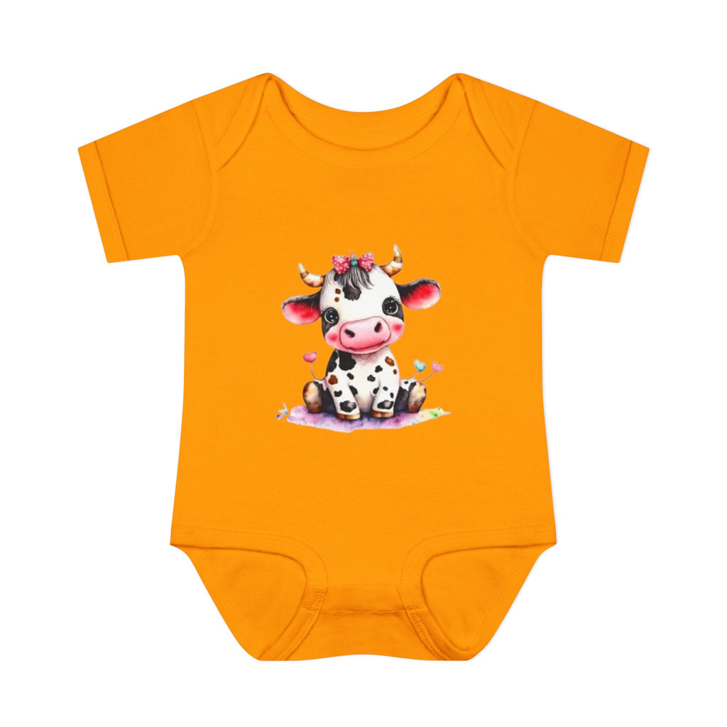 Cute Cow Infant Bodysuit — Adorable Baby Cow Onesie with Pink Bow