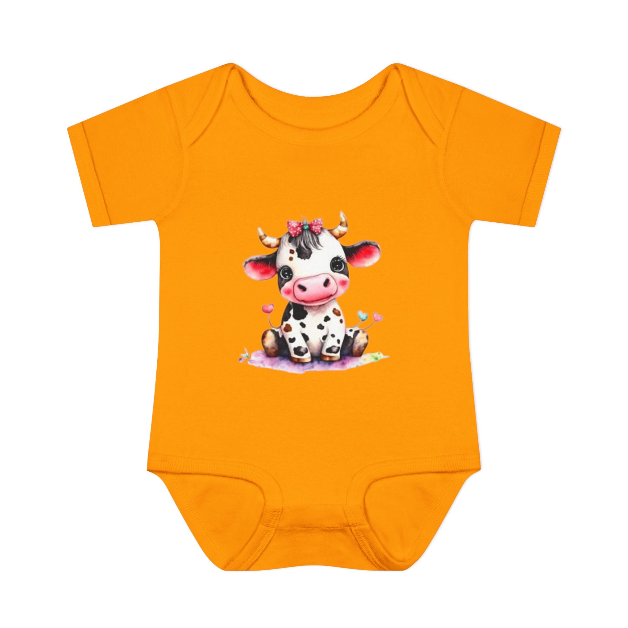 Cute Cow Infant Bodysuit — Adorable Baby Cow Onesie with Pink Bow