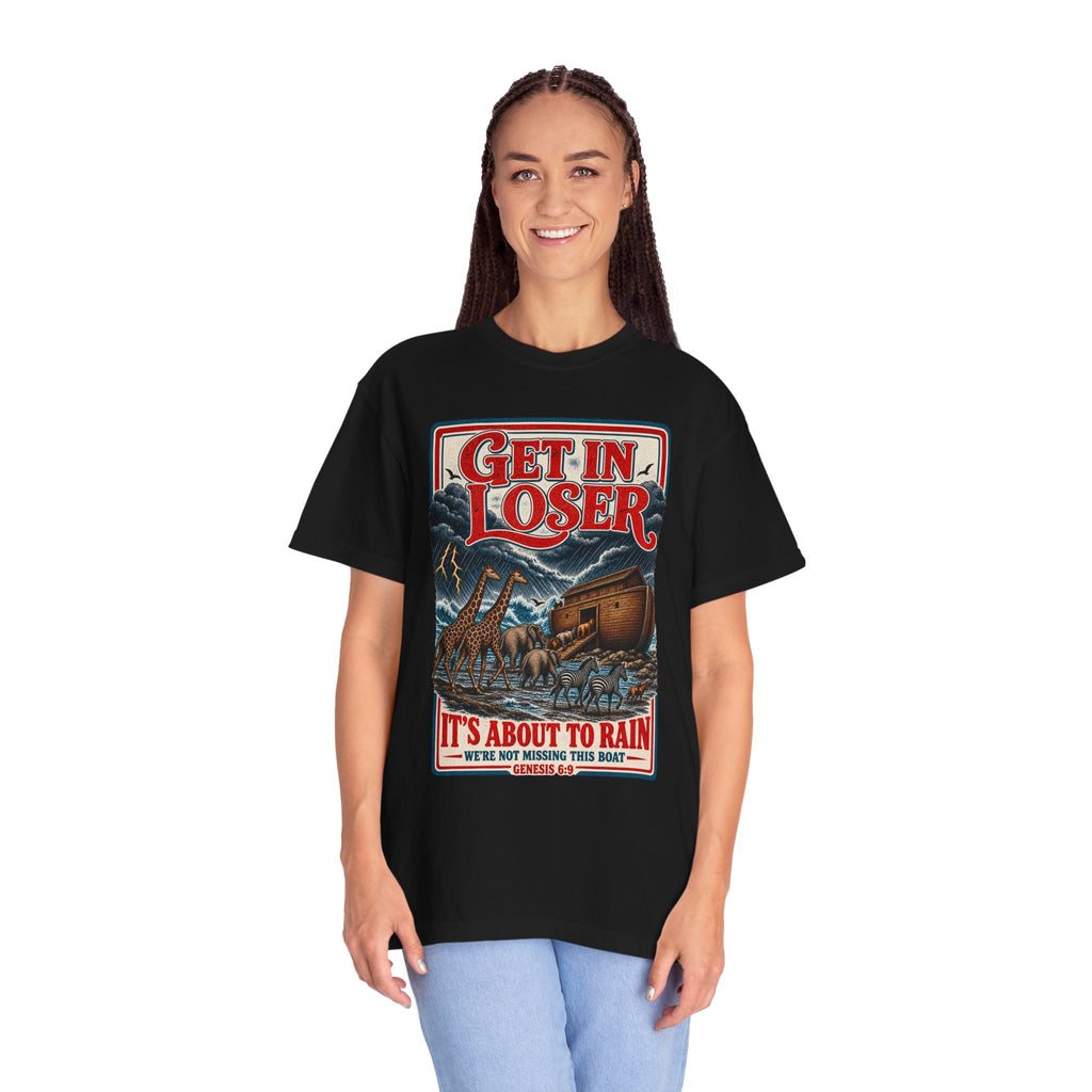 Get In Loser Noah's Ark Graphic T-Shirt — "It's About to Rain" Vintage Rescue Tee