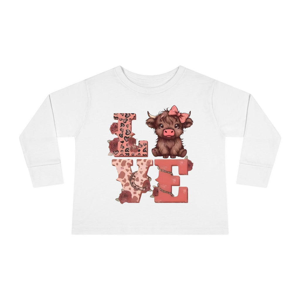Love Cow Toddler Long Sleeve Tee — Cute Farm Animal Heart Design