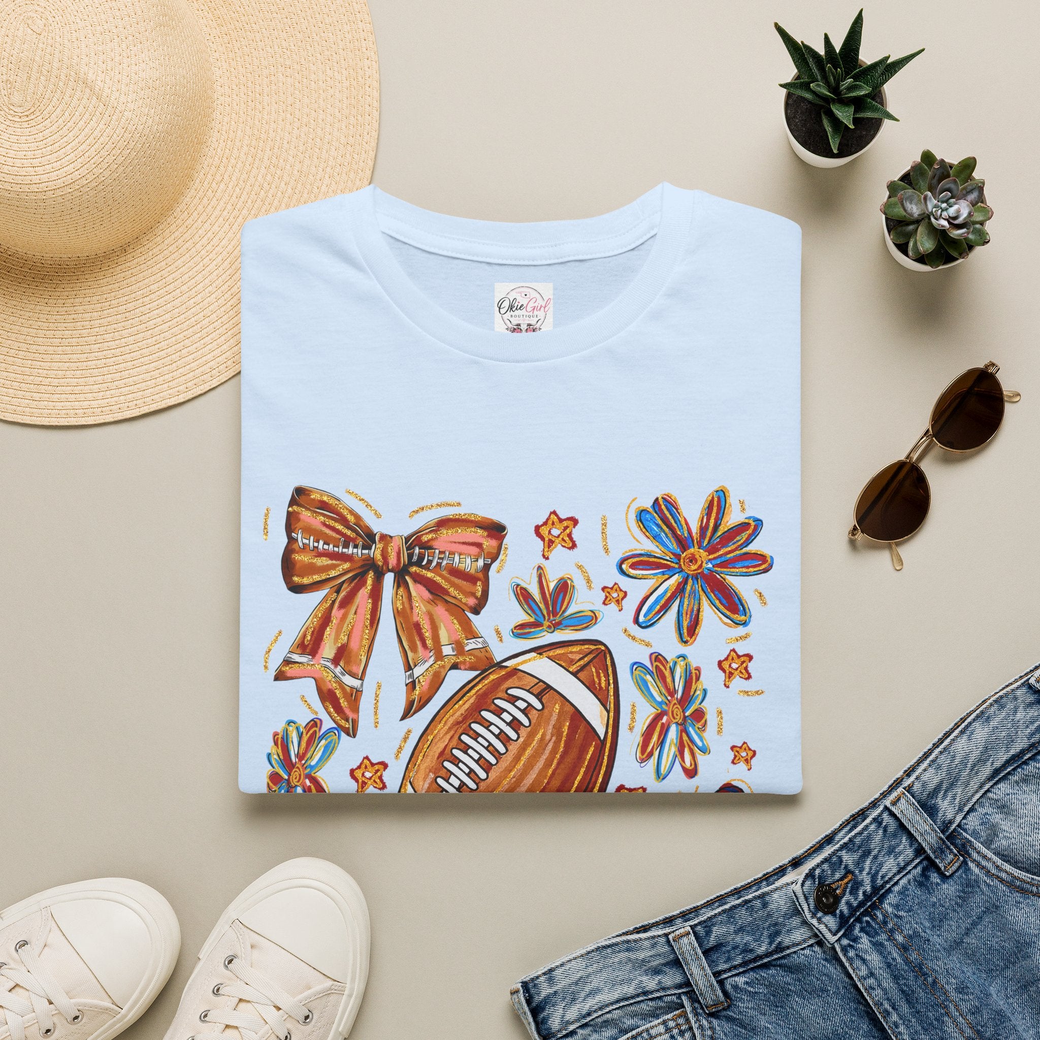 Football & Bow Graphic T-Shirt