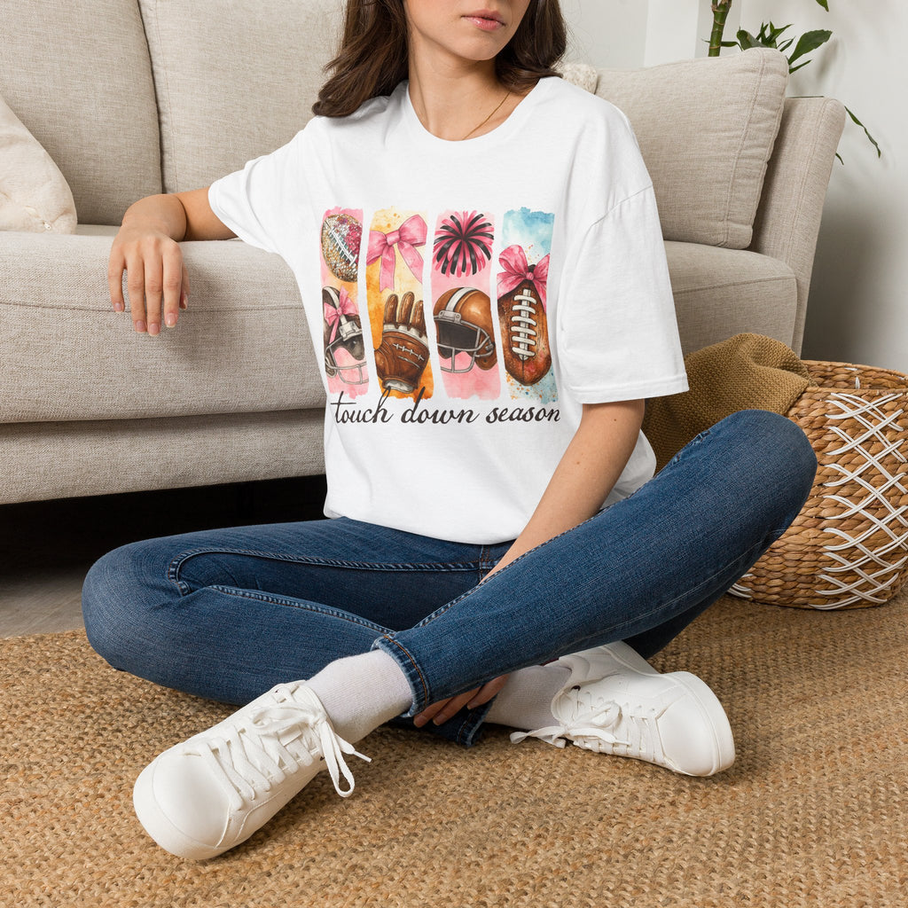 Touchdown Season Football T-Shirt — Pink Cheer & Helmet Graphic Tee