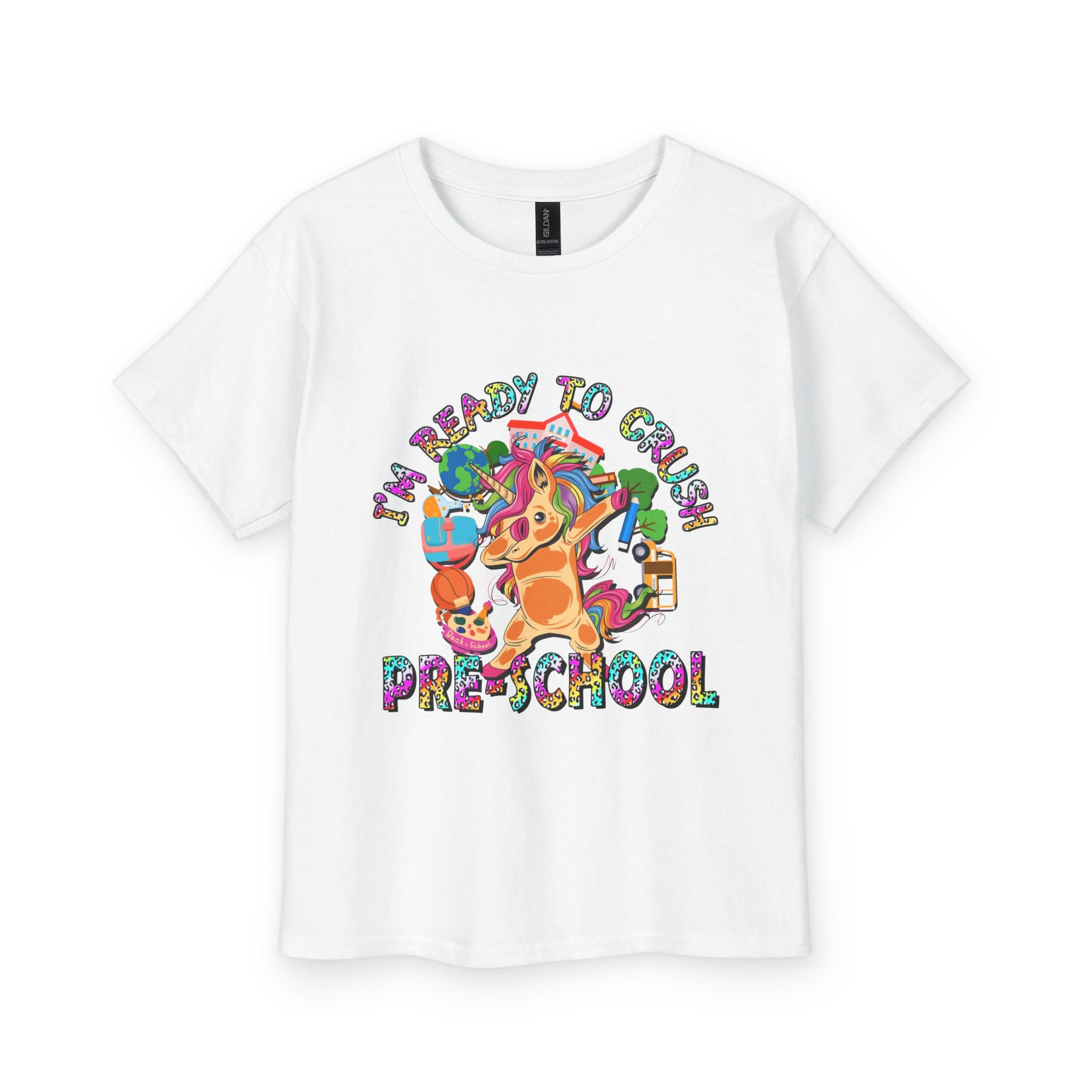Youth Tee — "I'm Ready to Crush Preschool" Colorful Puppy Back-to-School Shirt