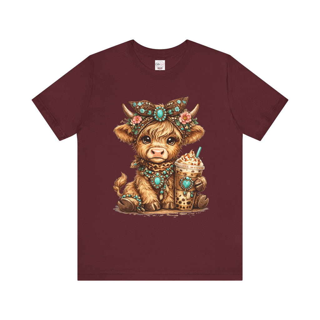 Highland Cow Tee with Bubble Tea