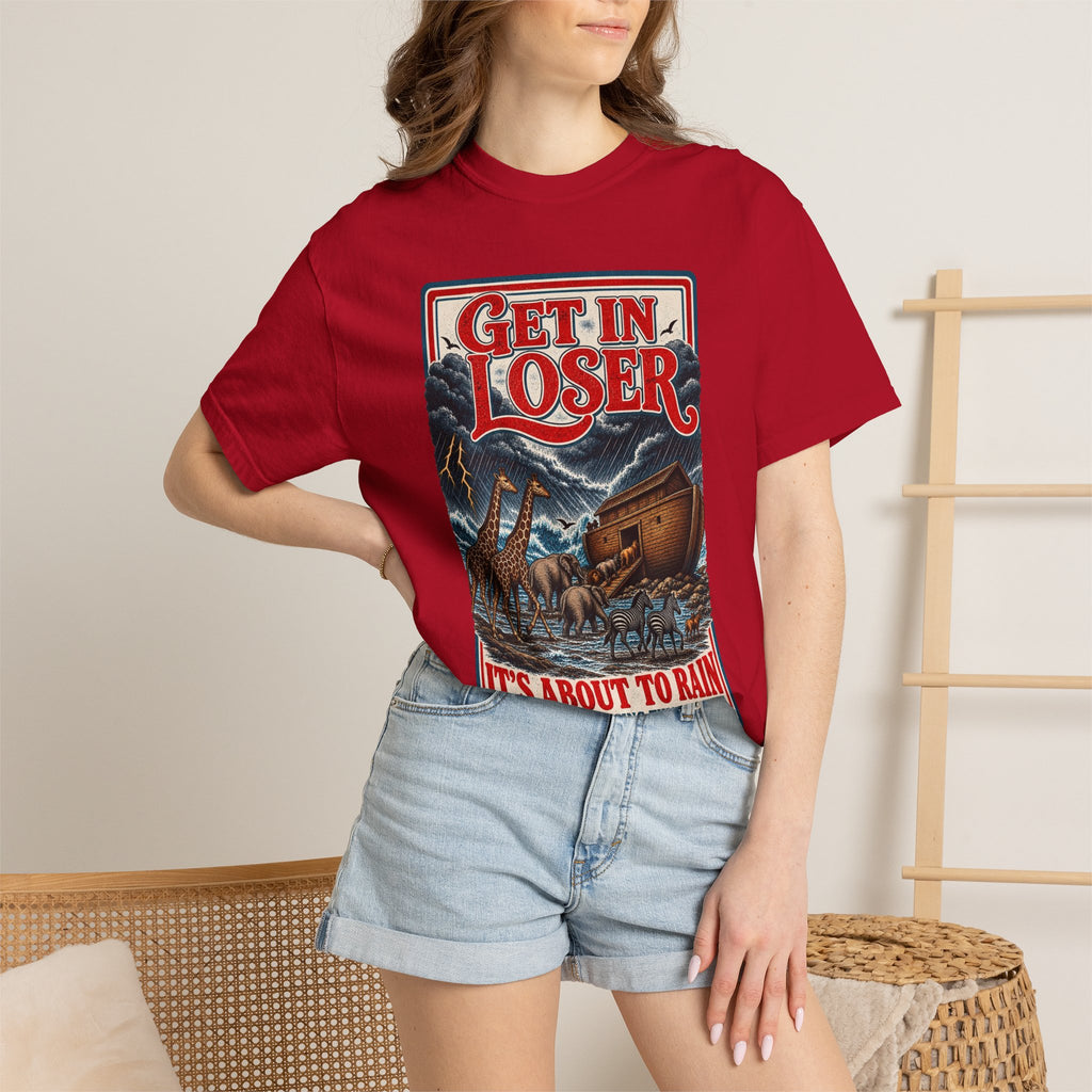 Get In Loser Noah's Ark Graphic T-Shirt — "It's About to Rain" Vintage Rescue Tee