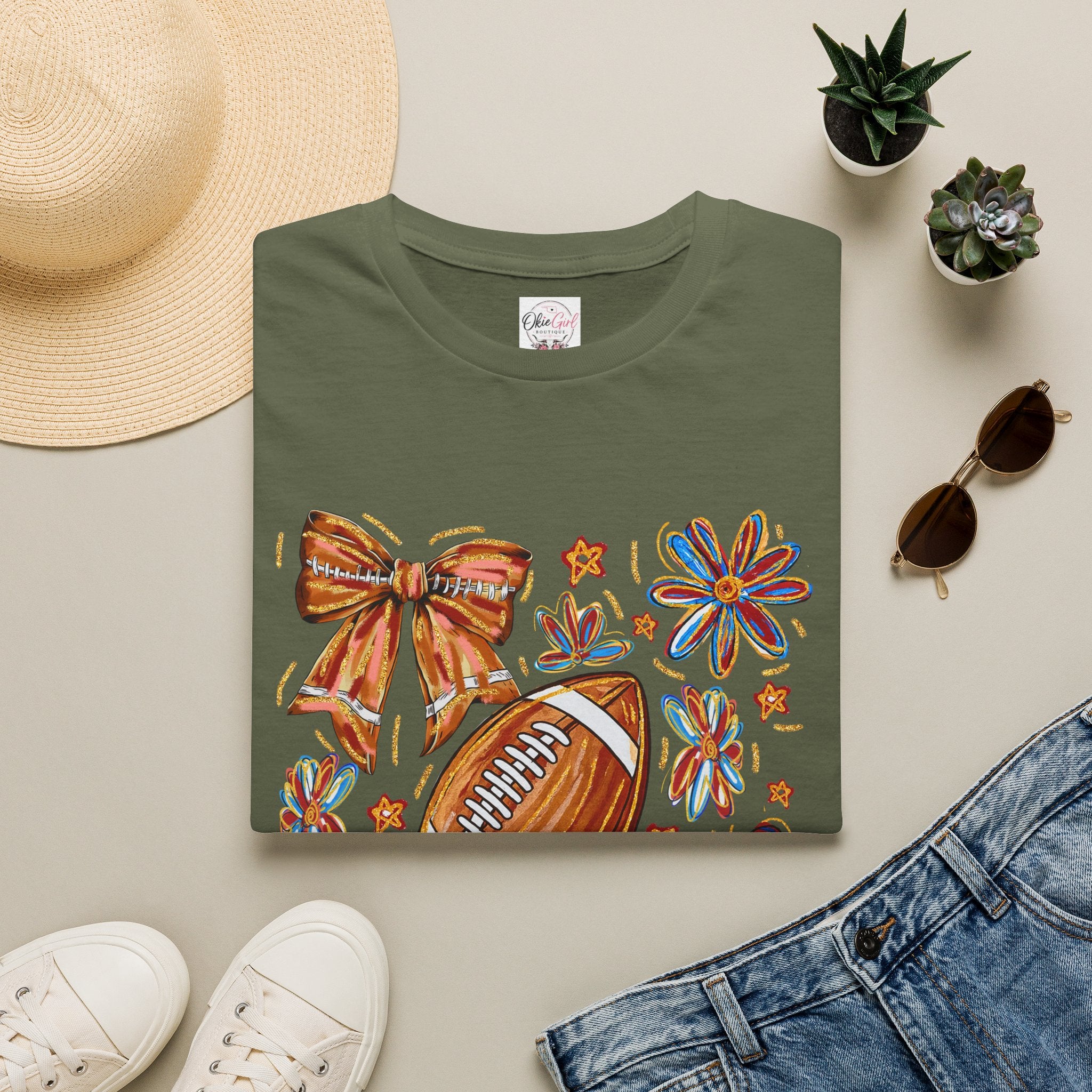 Football & Bow Graphic T-Shirt