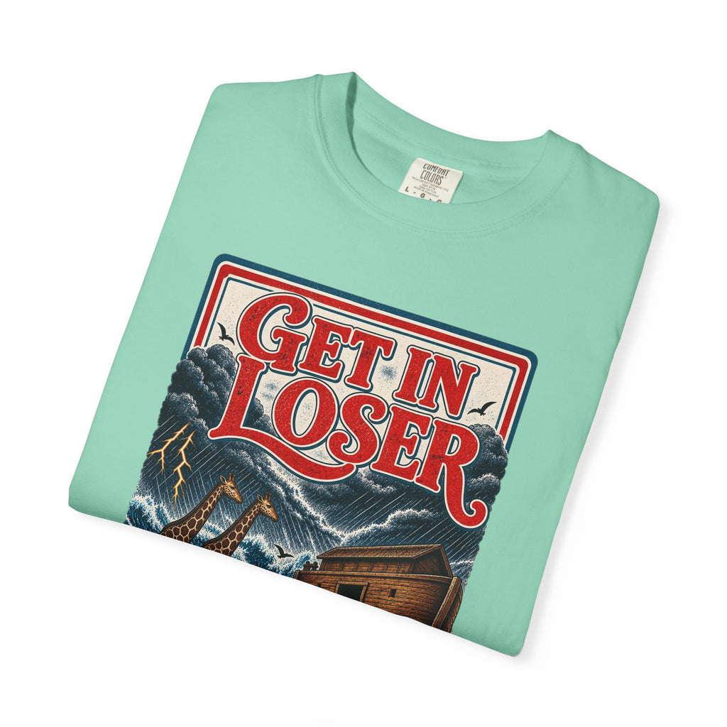 Get In Loser Noah's Ark Graphic T-Shirt — "It's About to Rain" Vintage Rescue Tee