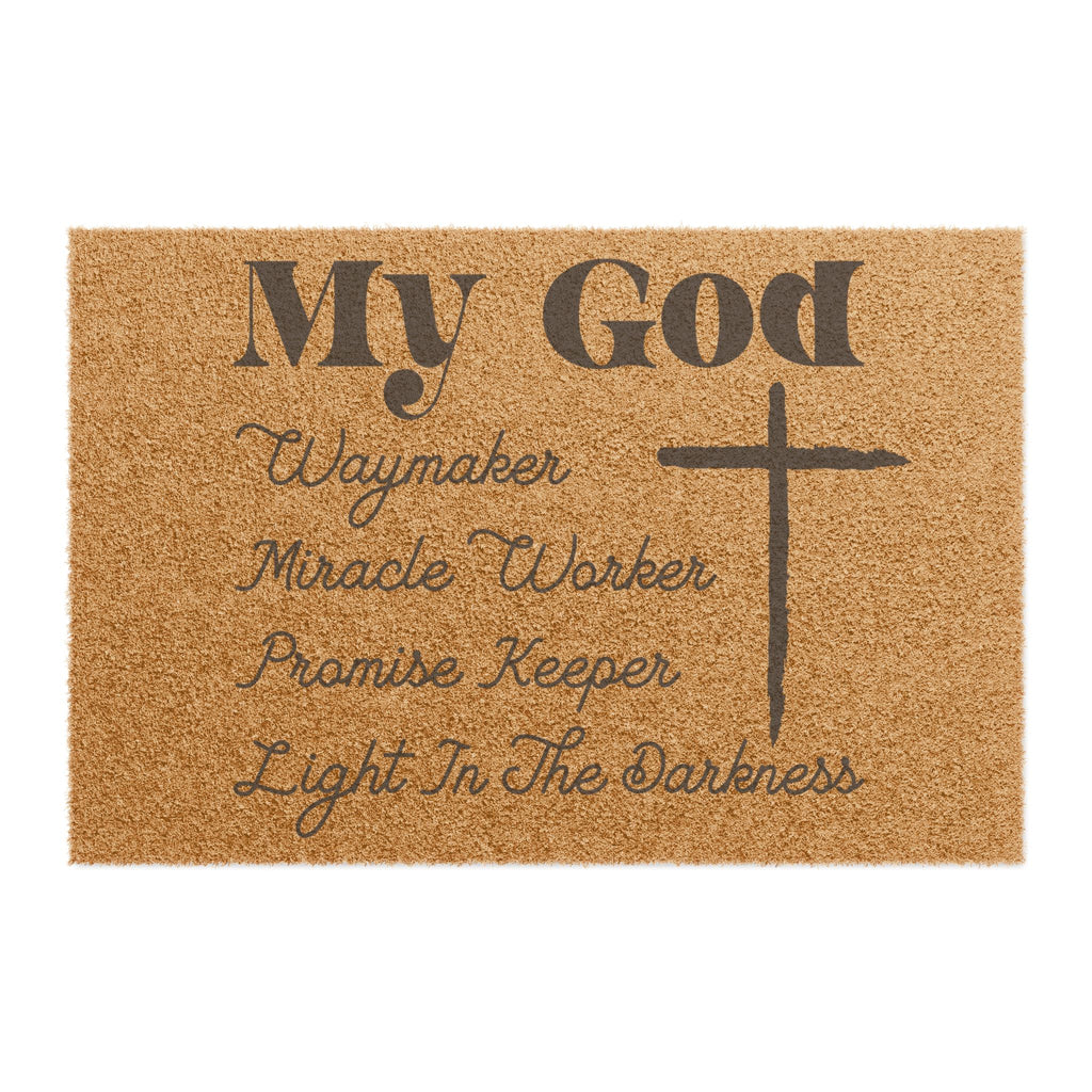 Christian Welcome Doormat — "My God" Cross & Inspirational Words