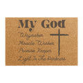 Christian Welcome Doormat — "My God" Cross & Inspirational Words