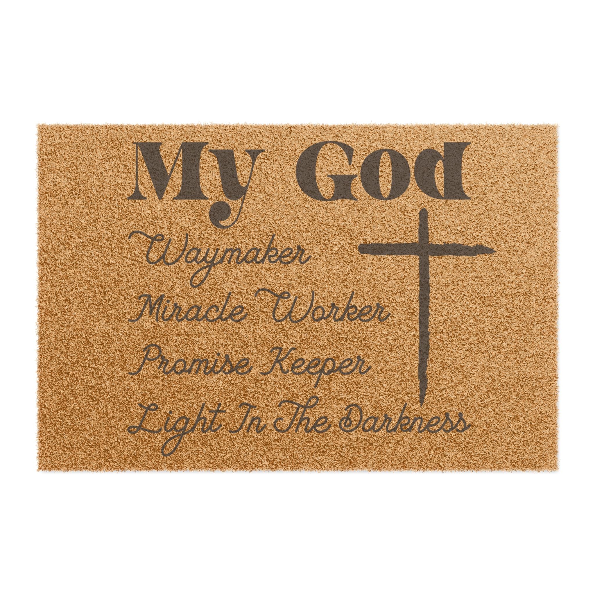 Christian Welcome Doormat — "My God" Cross & Inspirational Words