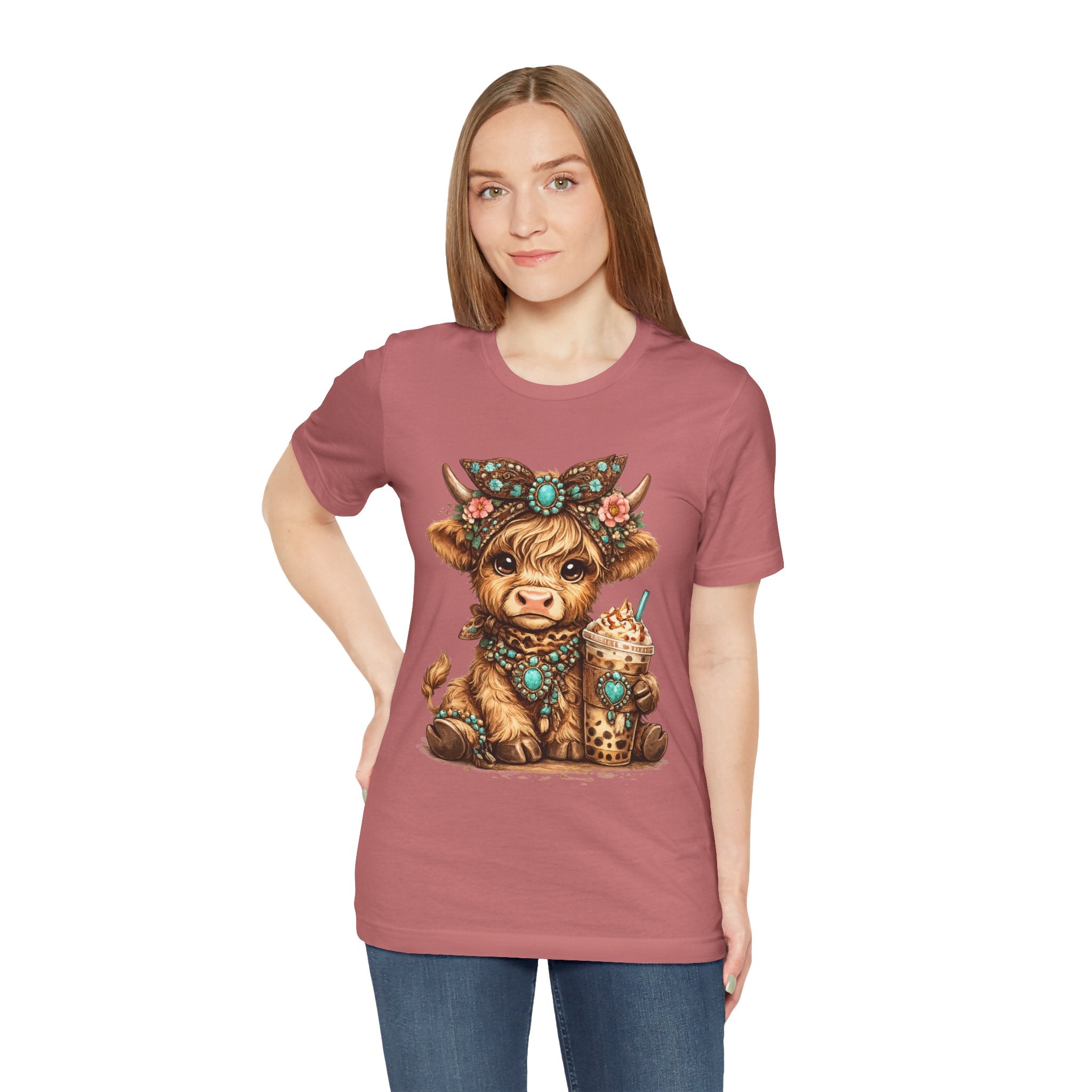 Highland Cow Tee with Bubble Tea