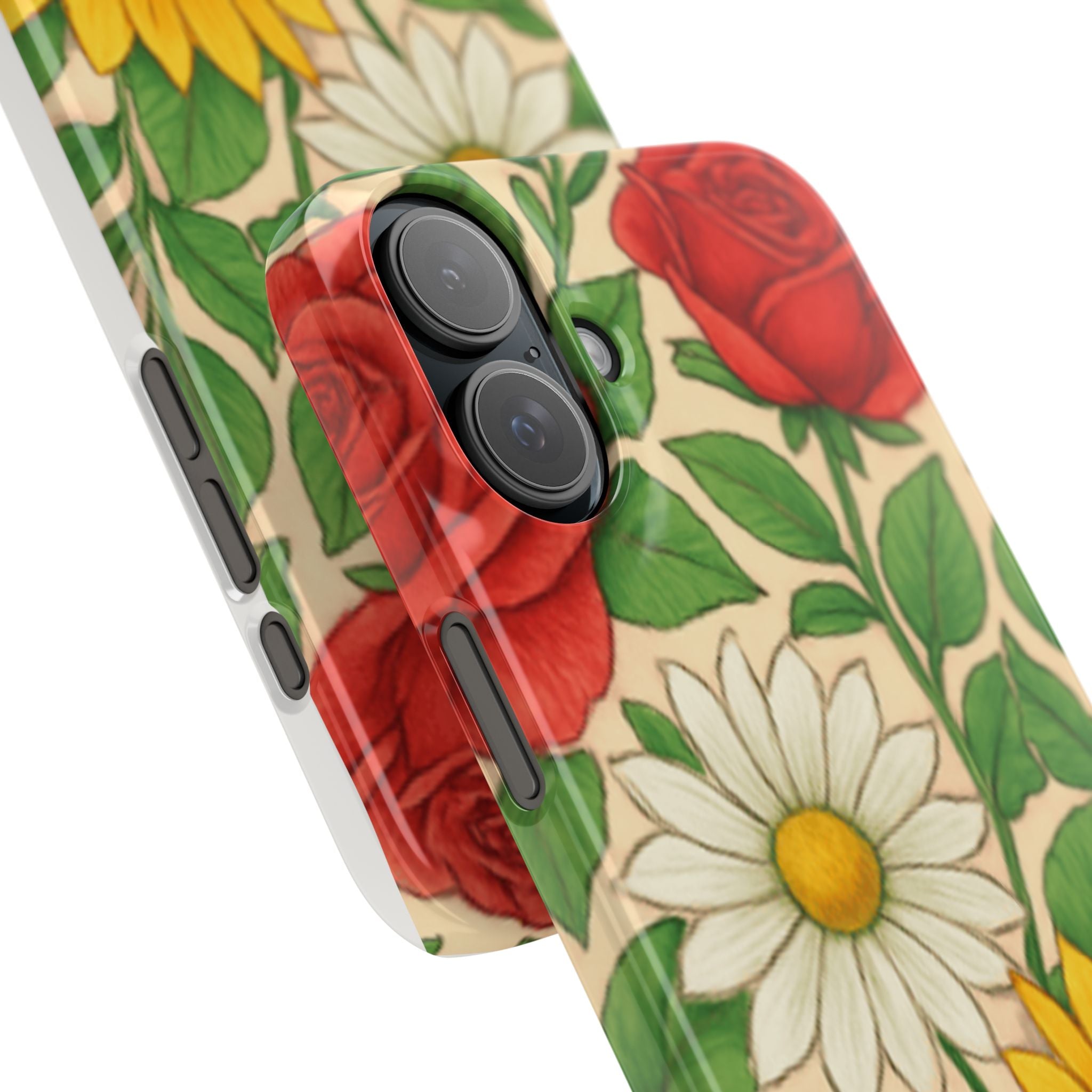 Floral Sunflower, Daisy & Rose Slim Phone Case — Vintage Botanical Pattern
