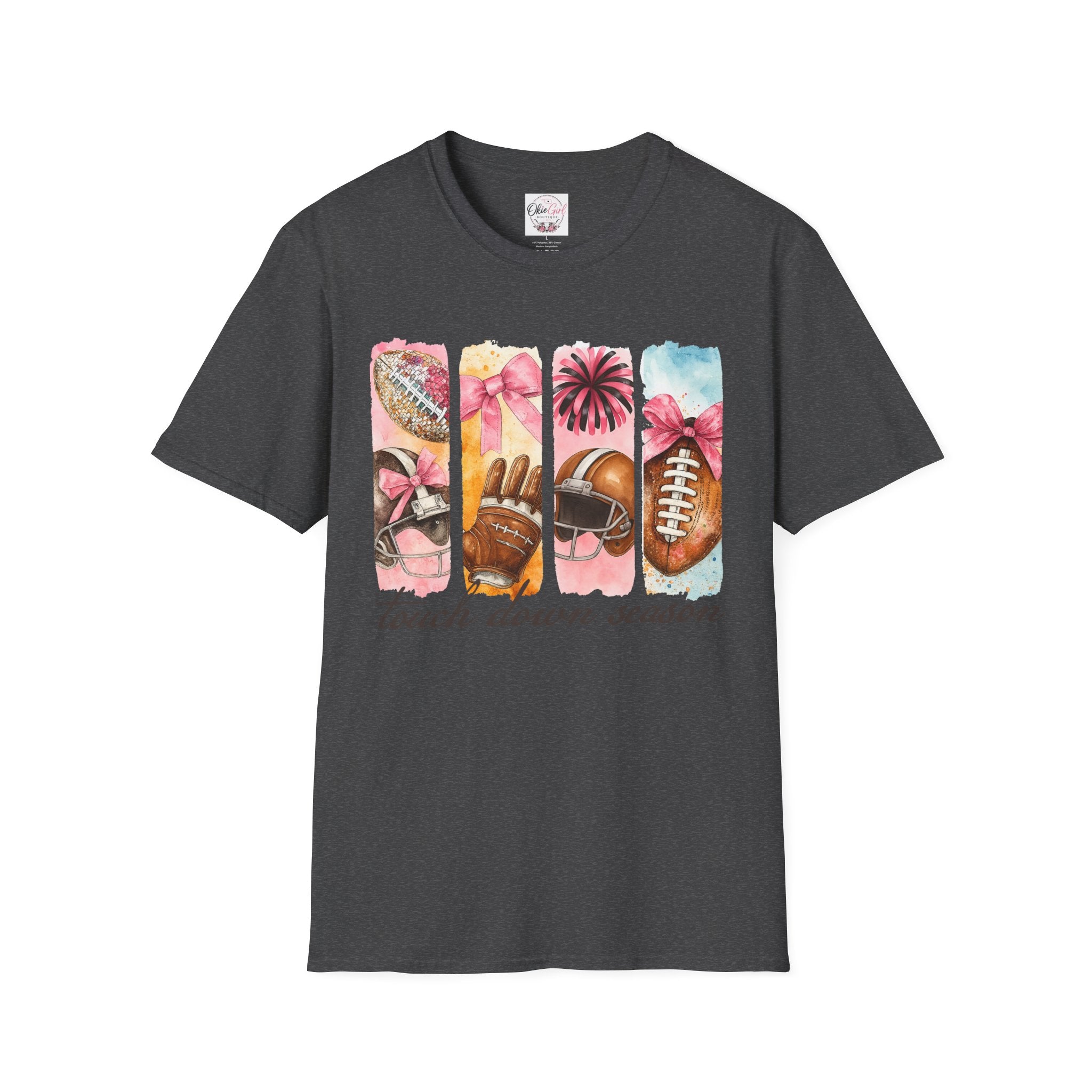 Touchdown Season Football T-Shirt — Pink Cheer & Helmet Graphic Tee