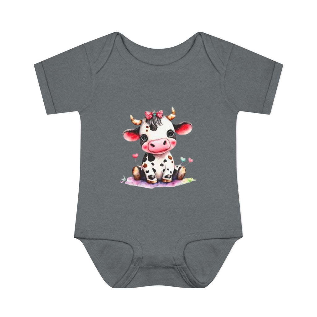 Cute Cow Infant Bodysuit — Adorable Baby Cow Onesie with Pink Bow