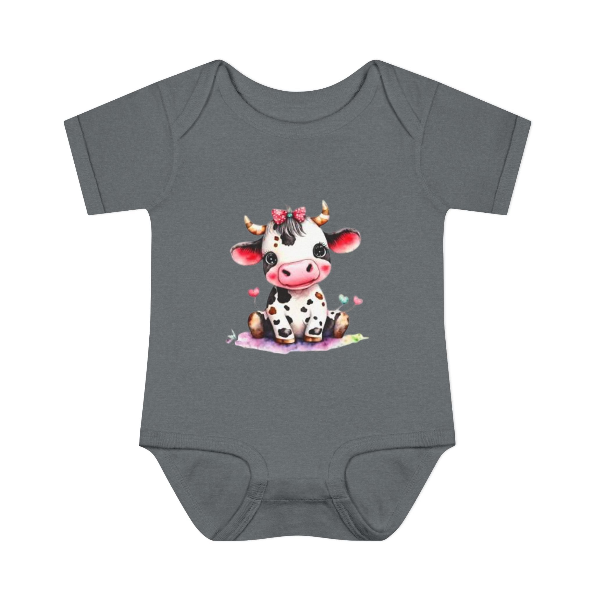Cute Cow Infant Bodysuit — Adorable Baby Cow Onesie with Pink Bow