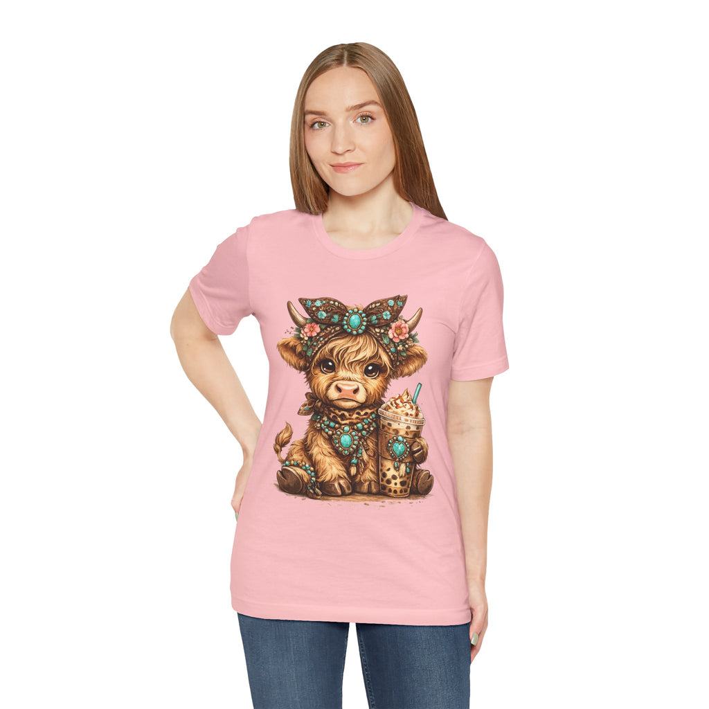 Highland Cow Tee with Bubble Tea
